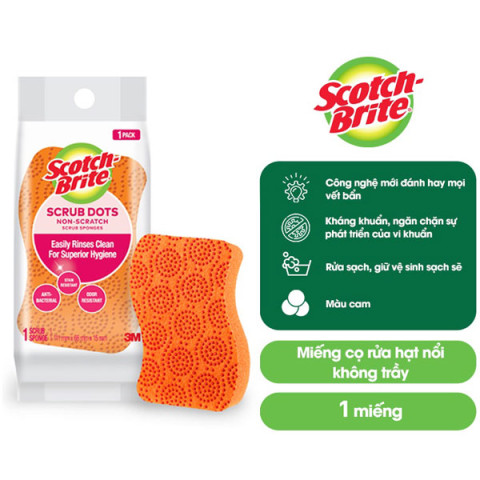 Miếng rửa chén hạt nổi có mút không trầy Scotch-Brite (Cam)