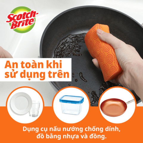 Miếng rửa chén hạt nổi có mút không trầy Scotch-Brite (Cam)