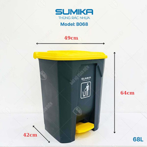 Thùng rác nhựa đạp chân 68L Sumika B068