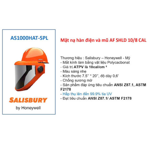 Mặt nạ hàn điện và mũ Salisbury AF SHLD 10/8 CAL