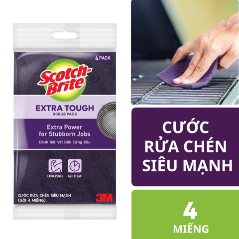 GÓI 4 MIẾNG Cước rửa chén siêu mạnh Scotch-Brite 150x100mm